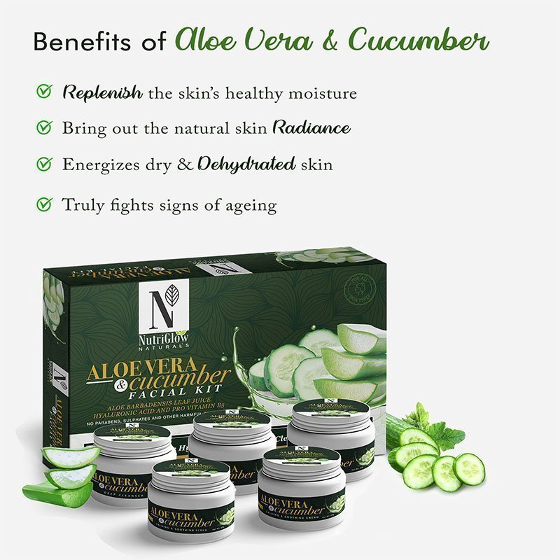 Nutriglow Natural Aloe Vera & Cucumber Facial Kit with Hyaluronic Acid