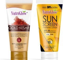 NutriGlow Gold Kesar Face Wash & Sun Screen Fairness Lotion SPF 30 PA+++ For Reduce Blemishes Fairness and UVA Protection, Non Sticky, 65ml Each, Pack of 2