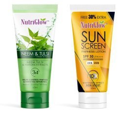 NutriGlow Neem & Tulsi Face Wash & Sun Screen Fairness Lotion SPF 30 PA+++ For Reduce Blemishes Fairness and UVA Protection, Non Sticky, 65ml Each, Pack of 2